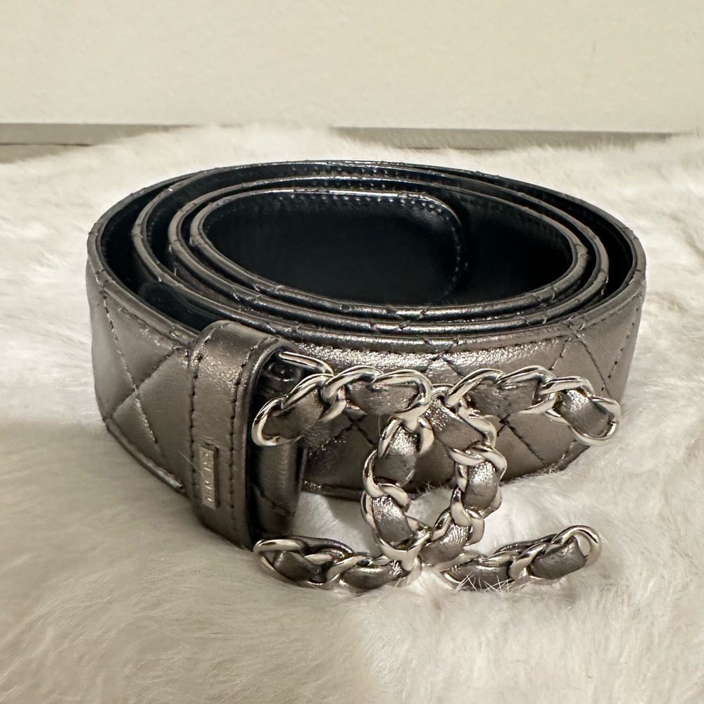 Calfskin Quilted CC Chain Belt